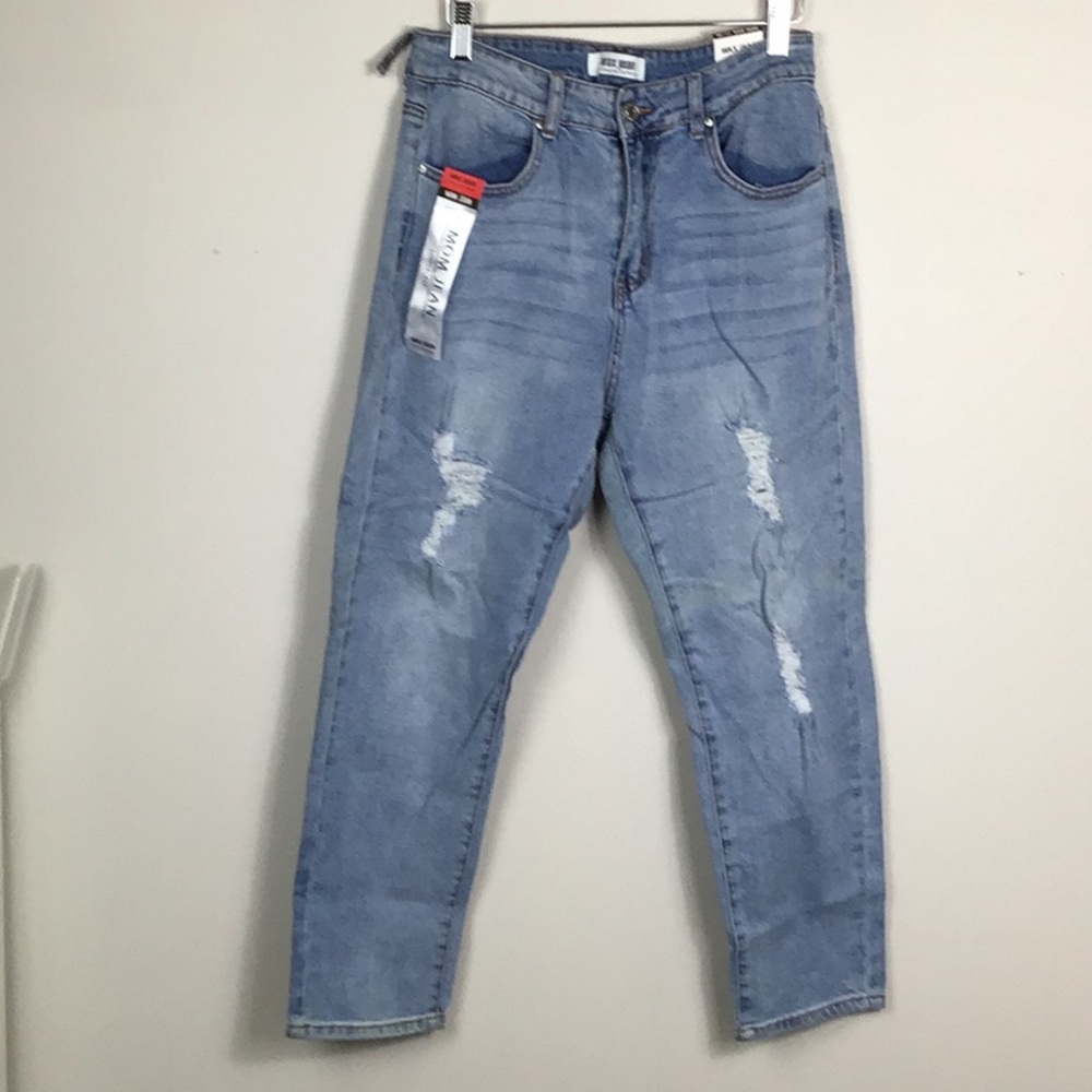 BNWT WAX JEANS destructed high rise mom jean loose fit size 11/30
